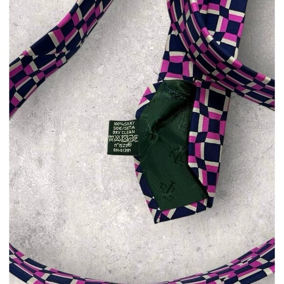 NEW LAUREN RALPH LAUREN Silk Tie Black Purple Geometric W:3.5" EUC - Picture 4 of 6